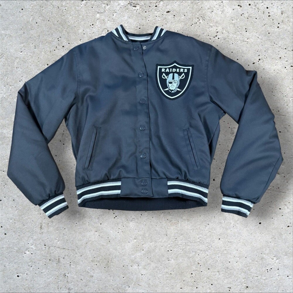 NFL Team Apparel Las Vegas Raiders Bomber Jacket Youth Large Black Varsity